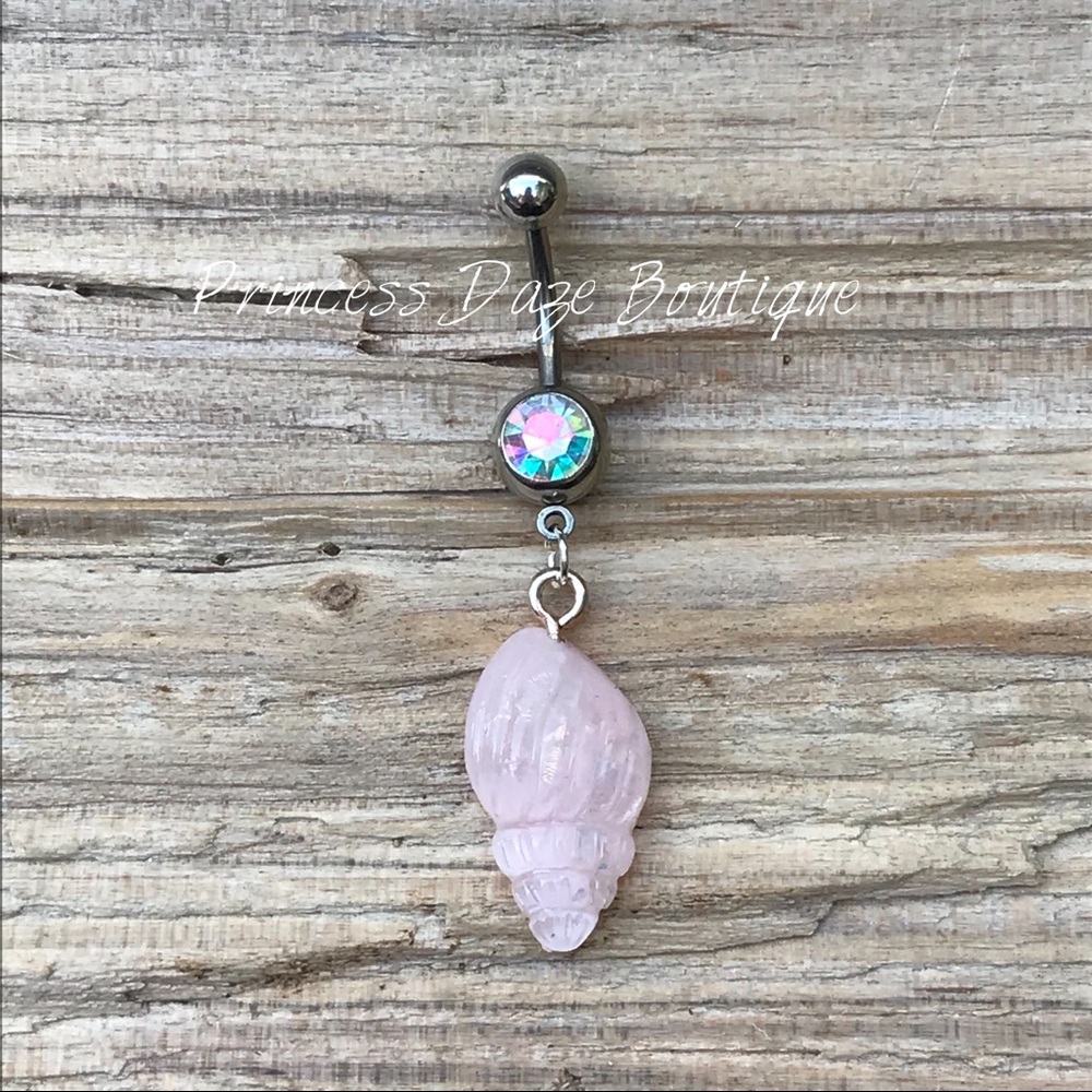 Iridescent Light Pink Sea Shell Belly Button Ring
